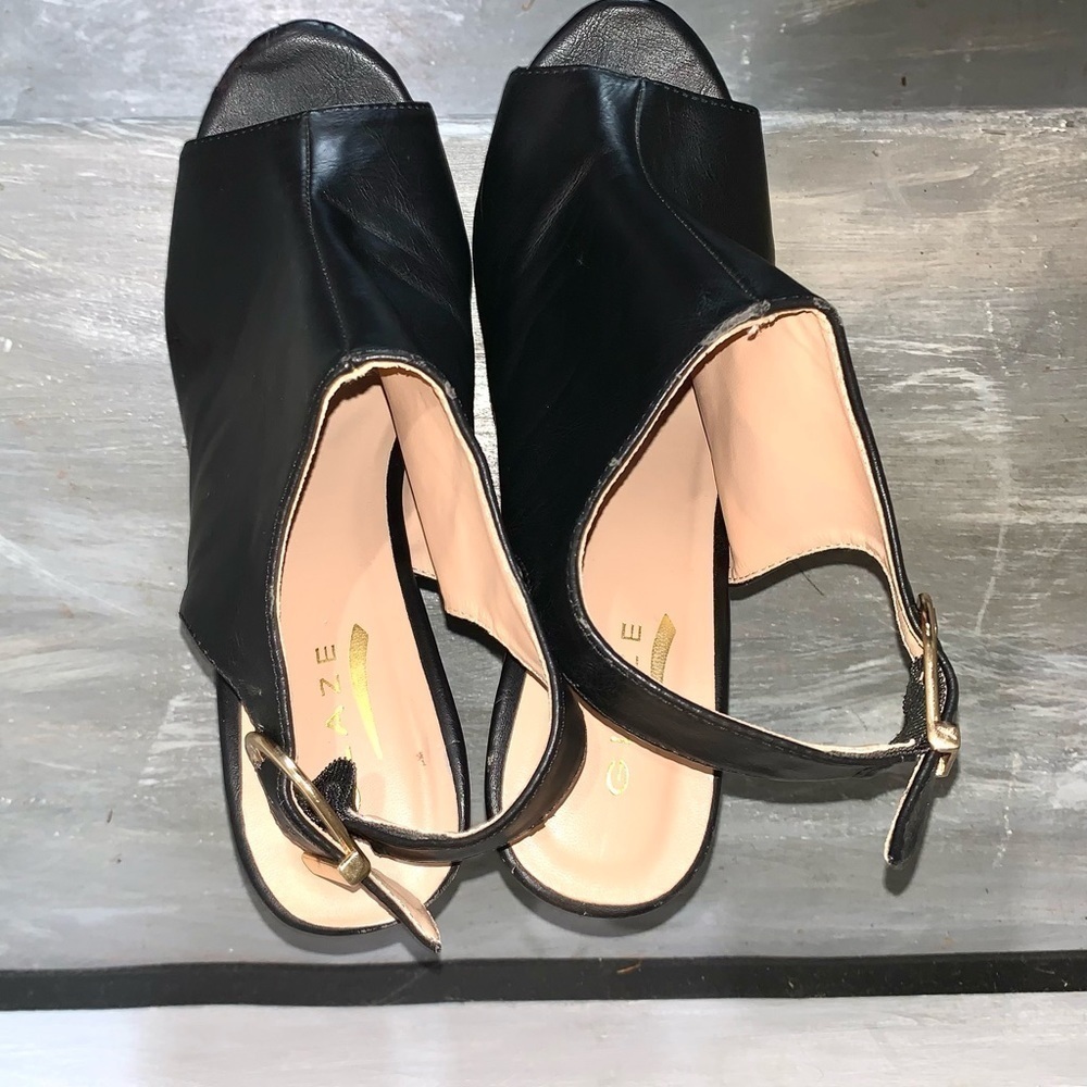 Glaze Platform Wedge Slingback peep toe Sandals Brown and Black size 8 - Picture 11 of 11
